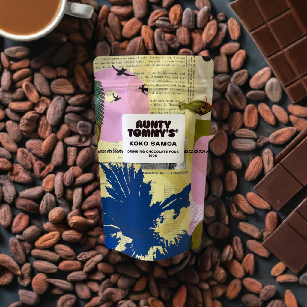 Birds eye view of a 100g pack of Aunty Tommy&